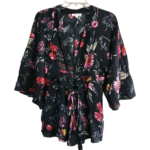 STOLEN HEARTS Medium Black Floral Deep V Neck Romper M Dark Girl Feminine - Picture 5 of 6
